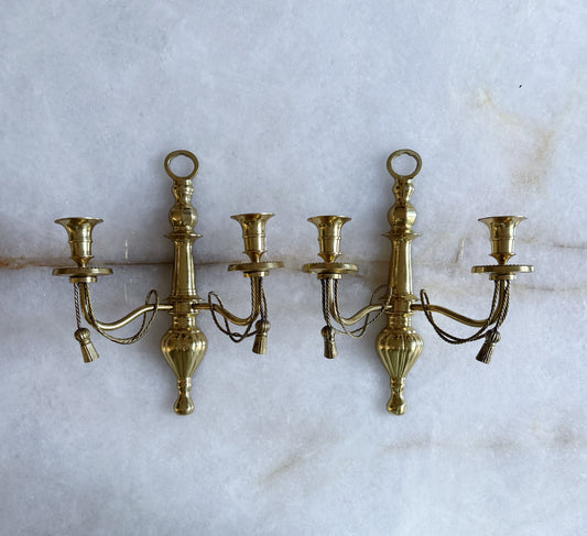 Vintage Brass Tassel Candle Sconces 