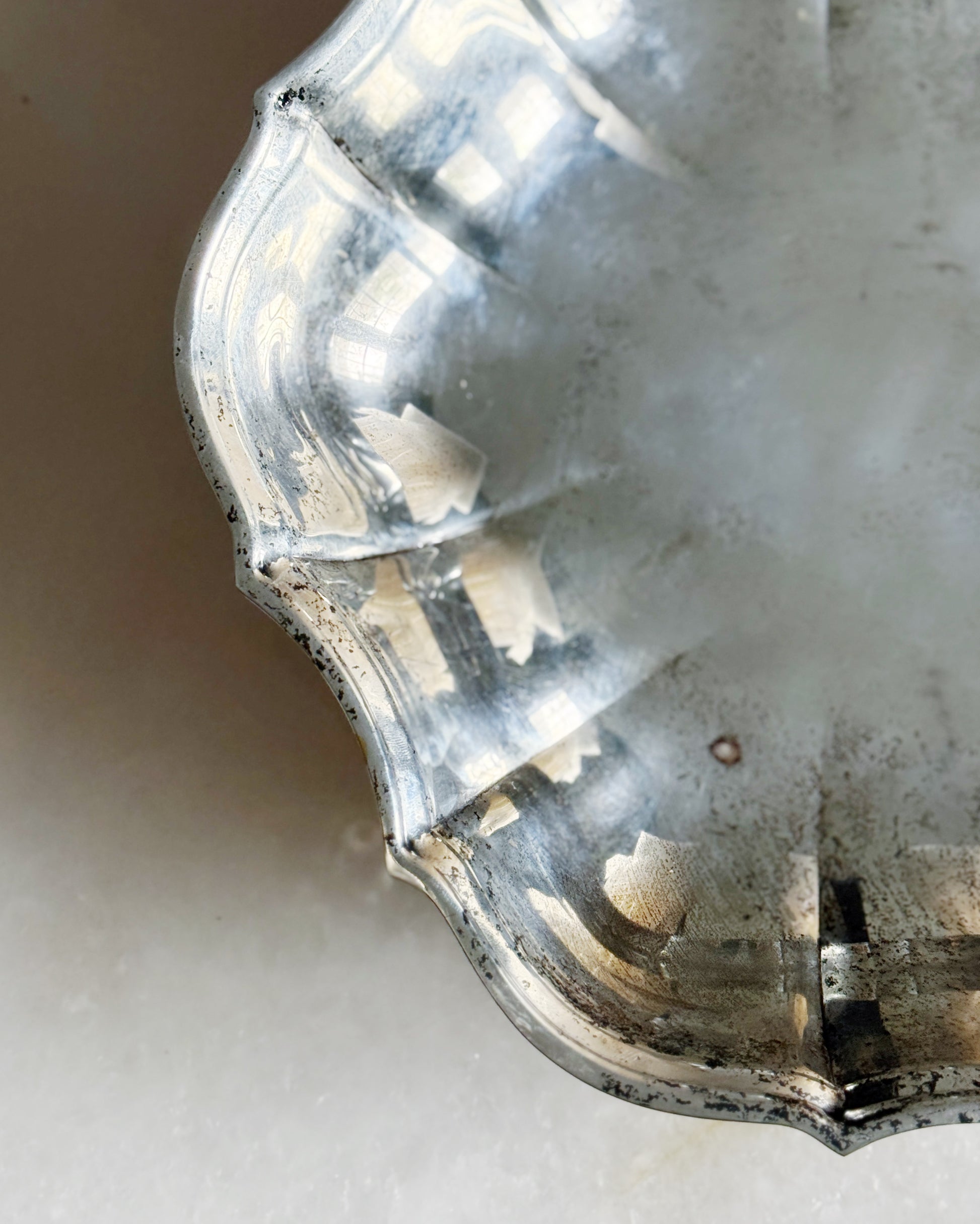 Vintage Silver Serving Tray with Scalloped Edge