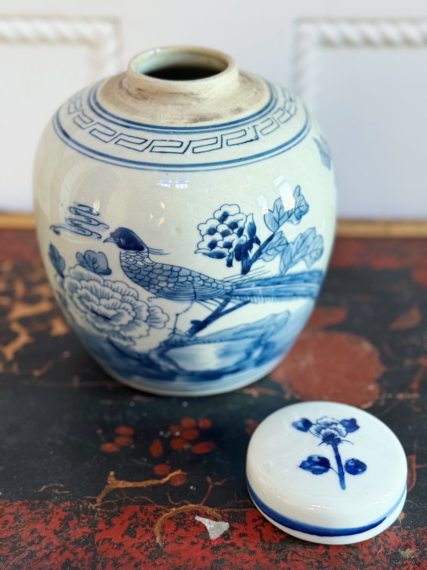 Blue & White Pheasant Motif Ginger Jar