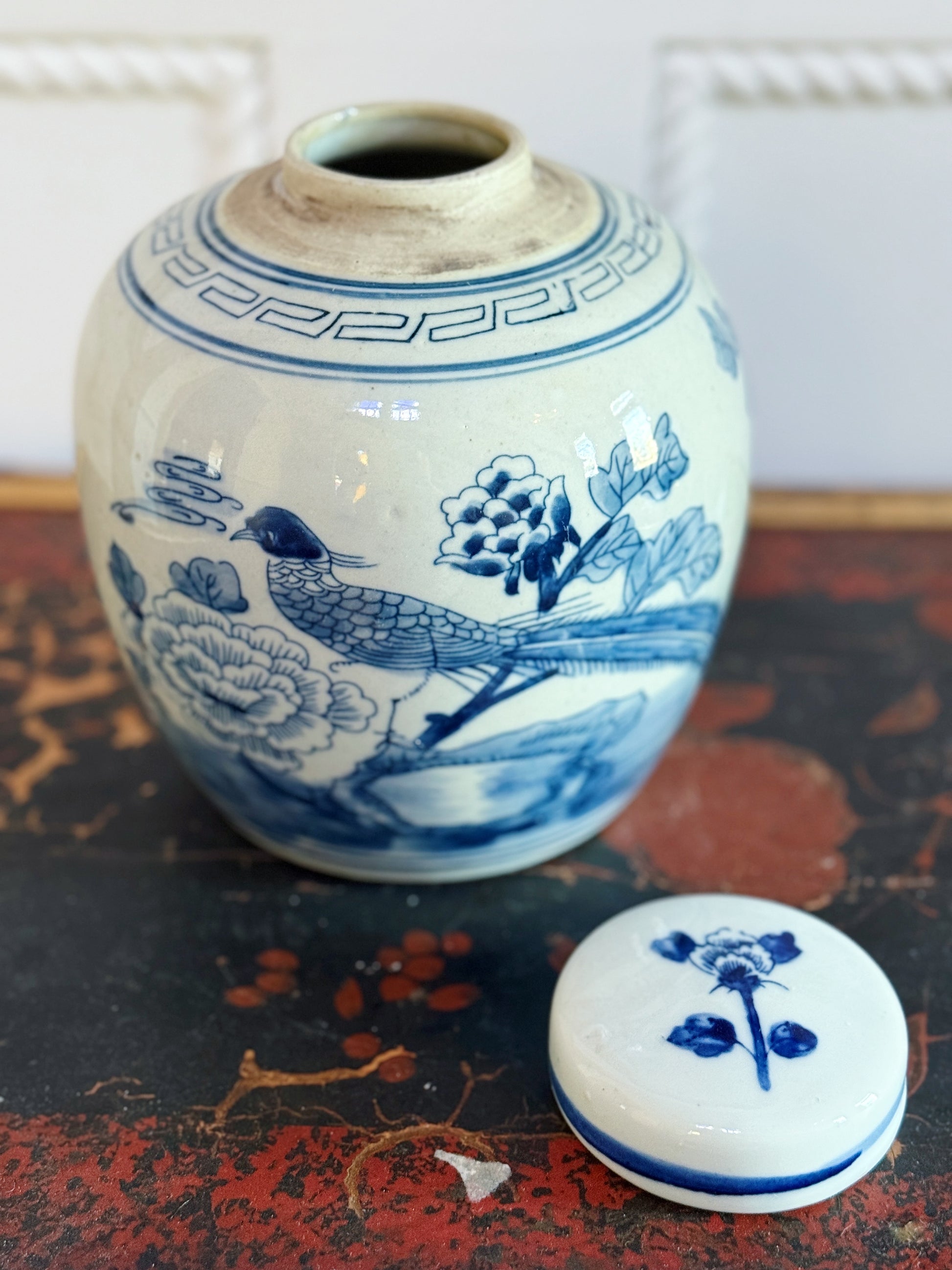 Blue & White Pheasant Motif Ginger Jar