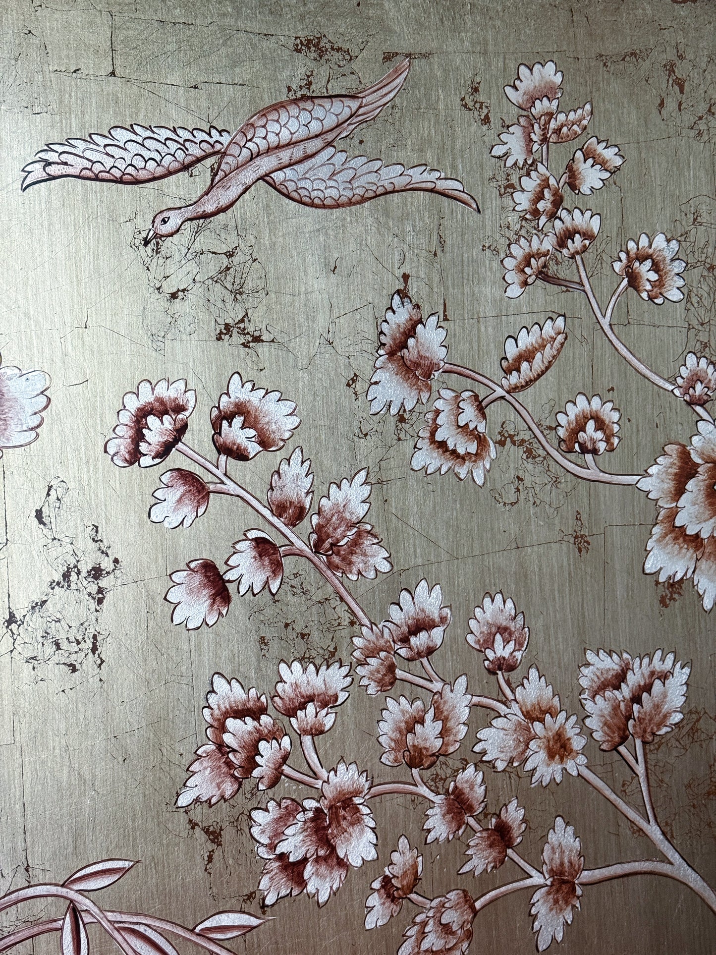 Large Scale Hand-Painted Metallic Chinoiserie Wall Panel