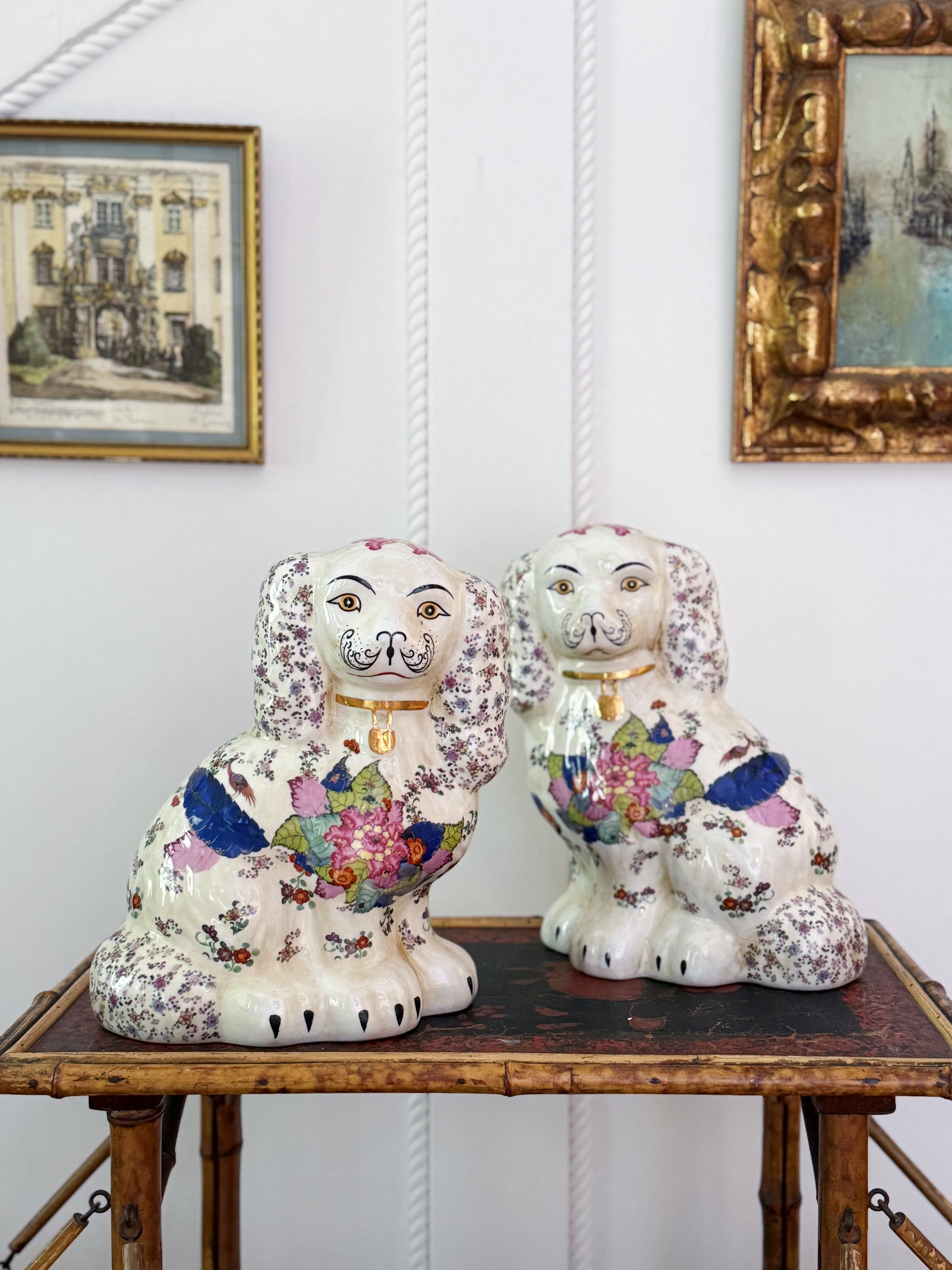 Set of Tobacco Leaf Staffordshire Dogs