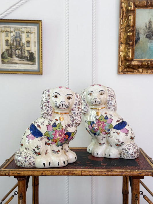 Set of Tobacco Leaf Staffordshire Dogs