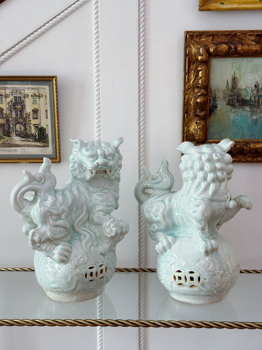 Large Celadon Porcelain Foo Dogs | Pair