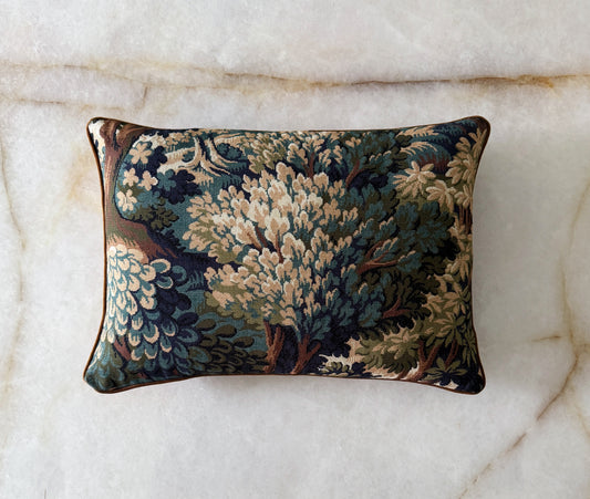 Forest Tapestry Lumbar Pillow with Velvet Backing & Down Insert | 14x20 Pillow
