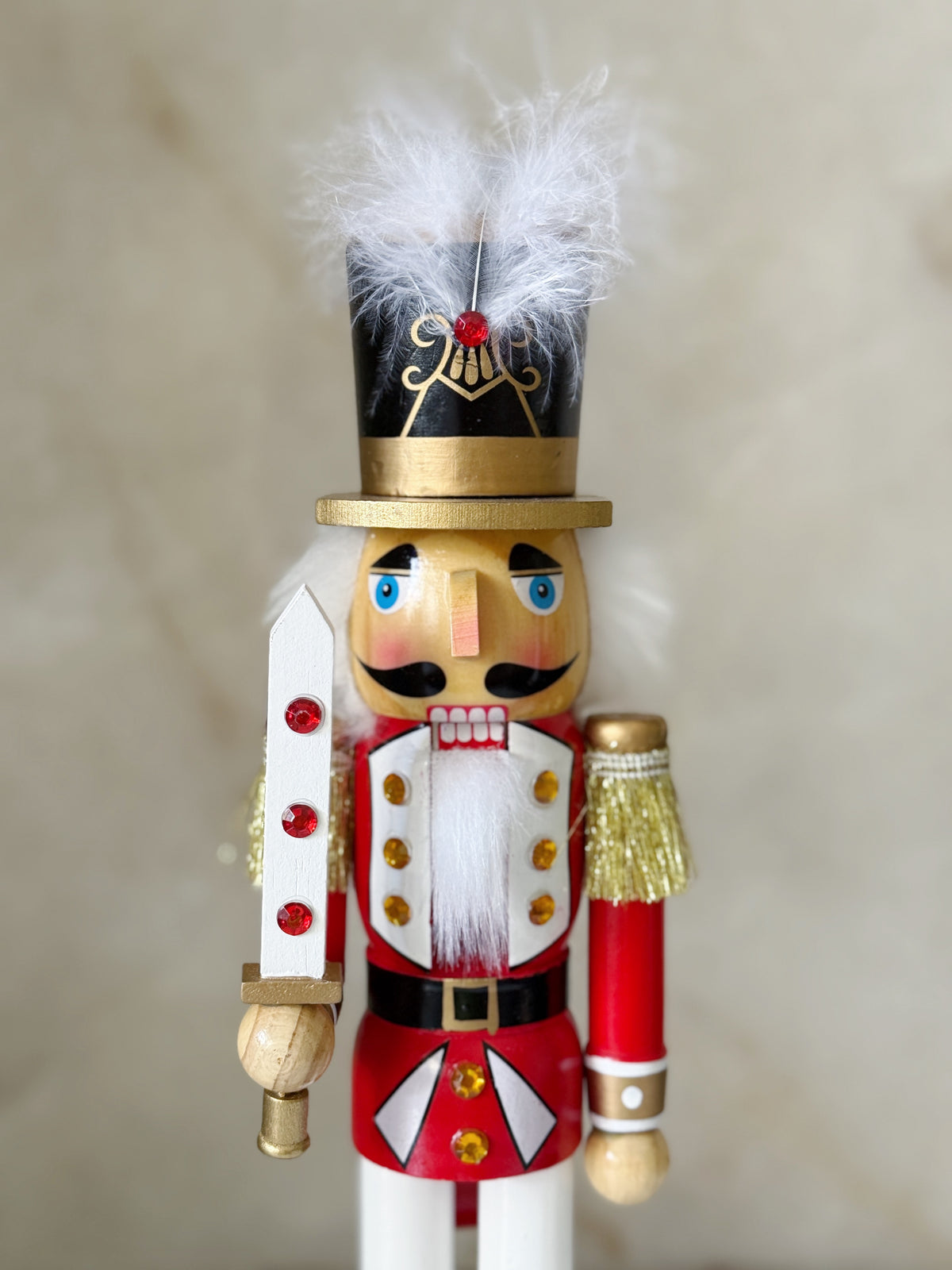 Set of Three 15" Red & White Wooden Soldier Nutcrackers