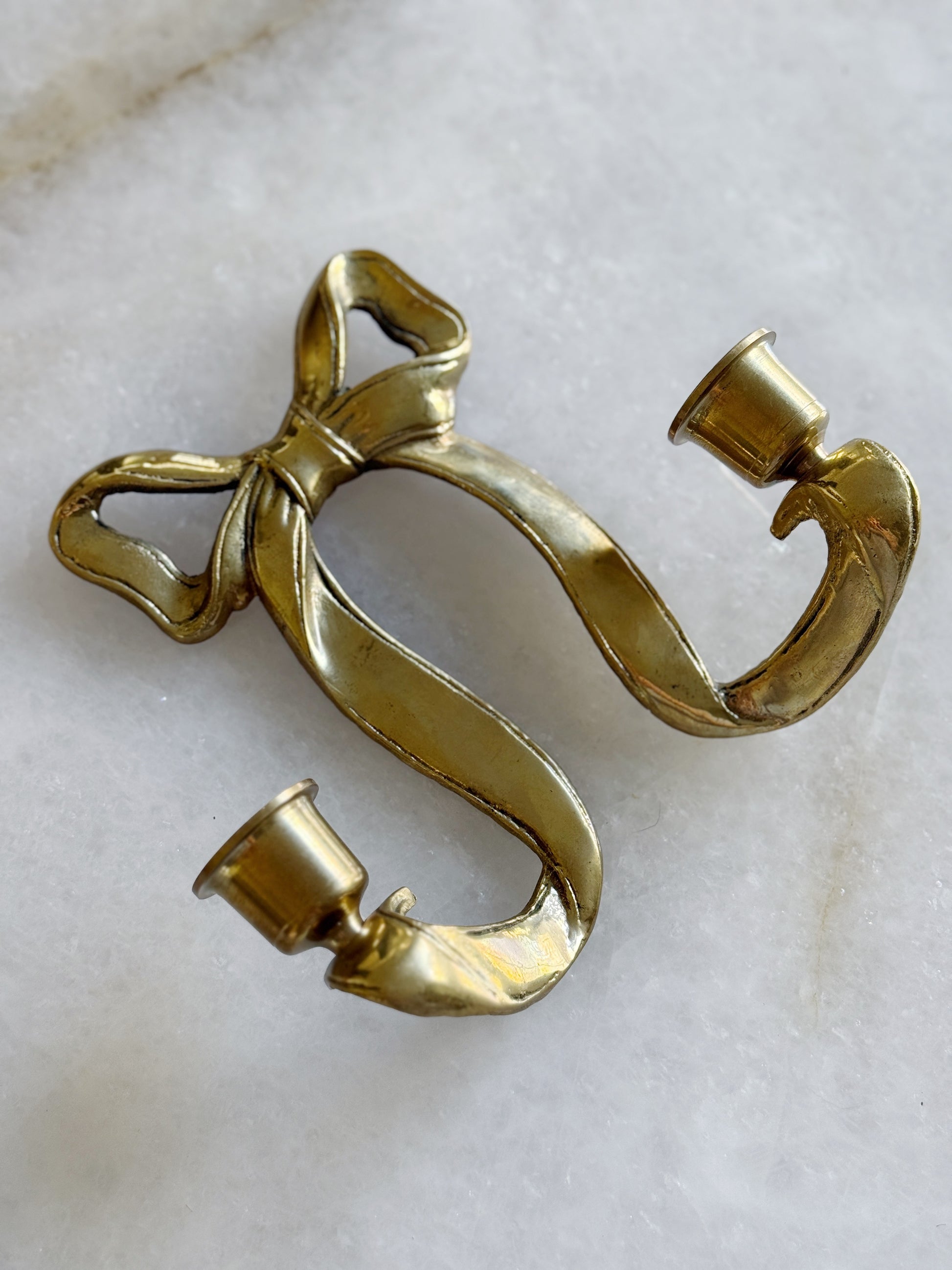 Vintage Brass Bow Double Candle Sconce