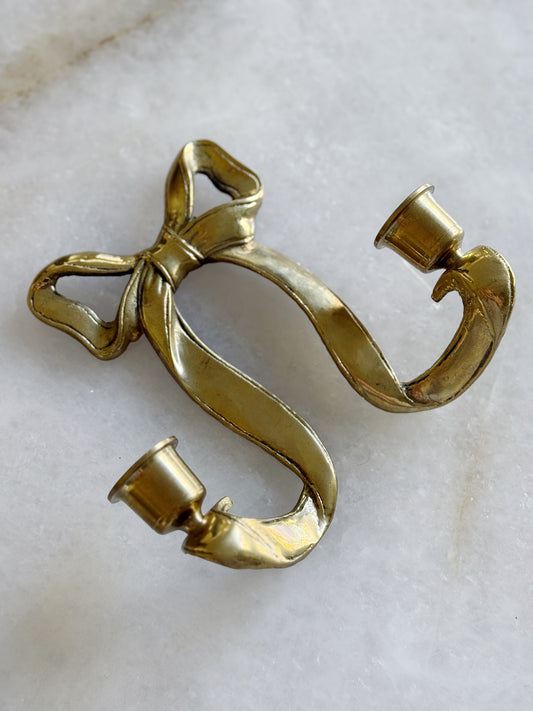 Vintage Brass Bow Double Candle Sconce