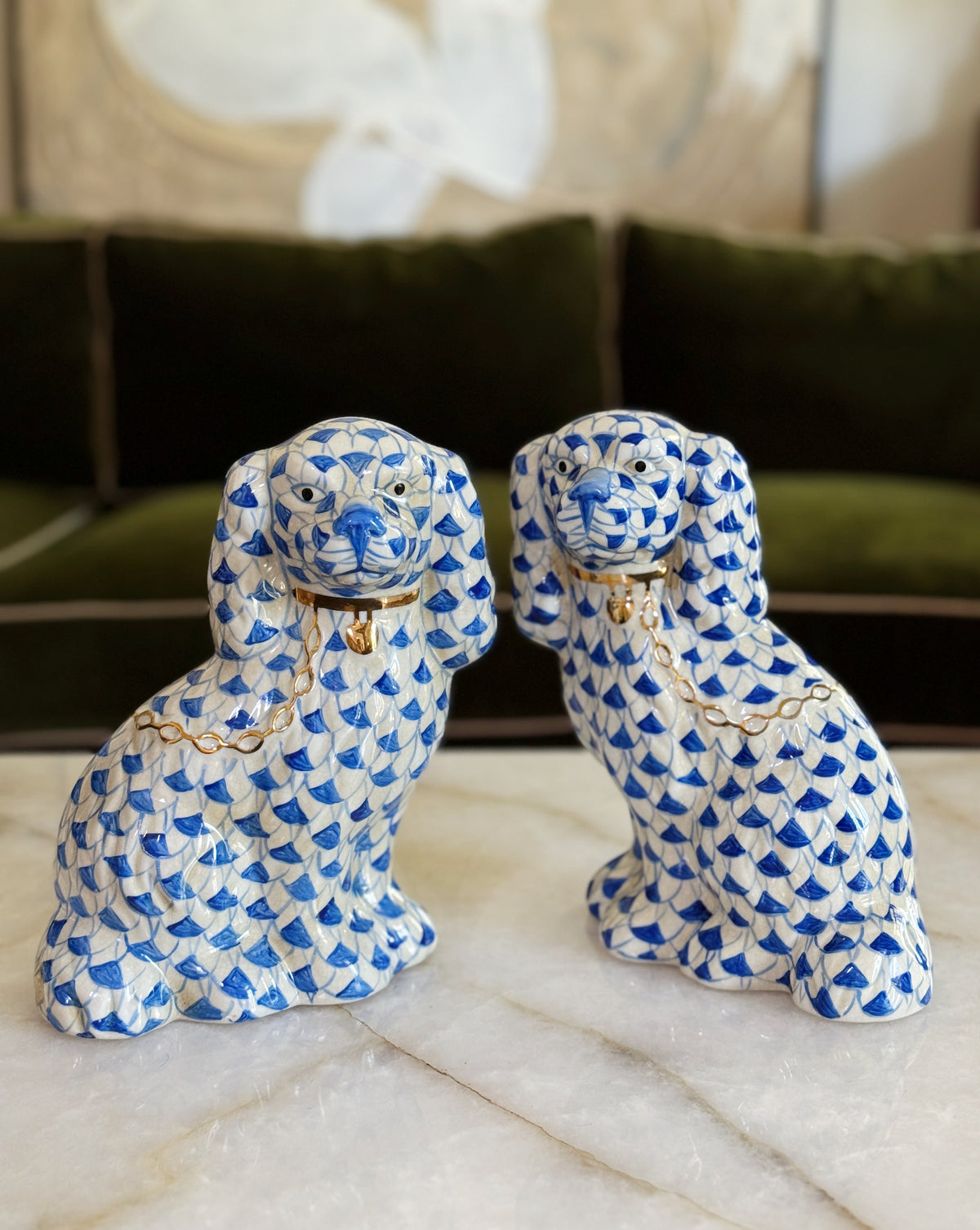 Large Blue & White Staffordshire Dogs – Pair