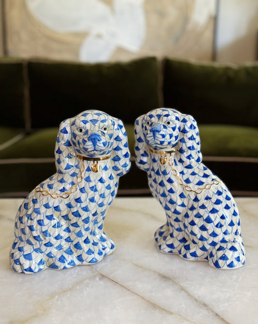 Large Blue & White Staffordshire Dogs – Pair