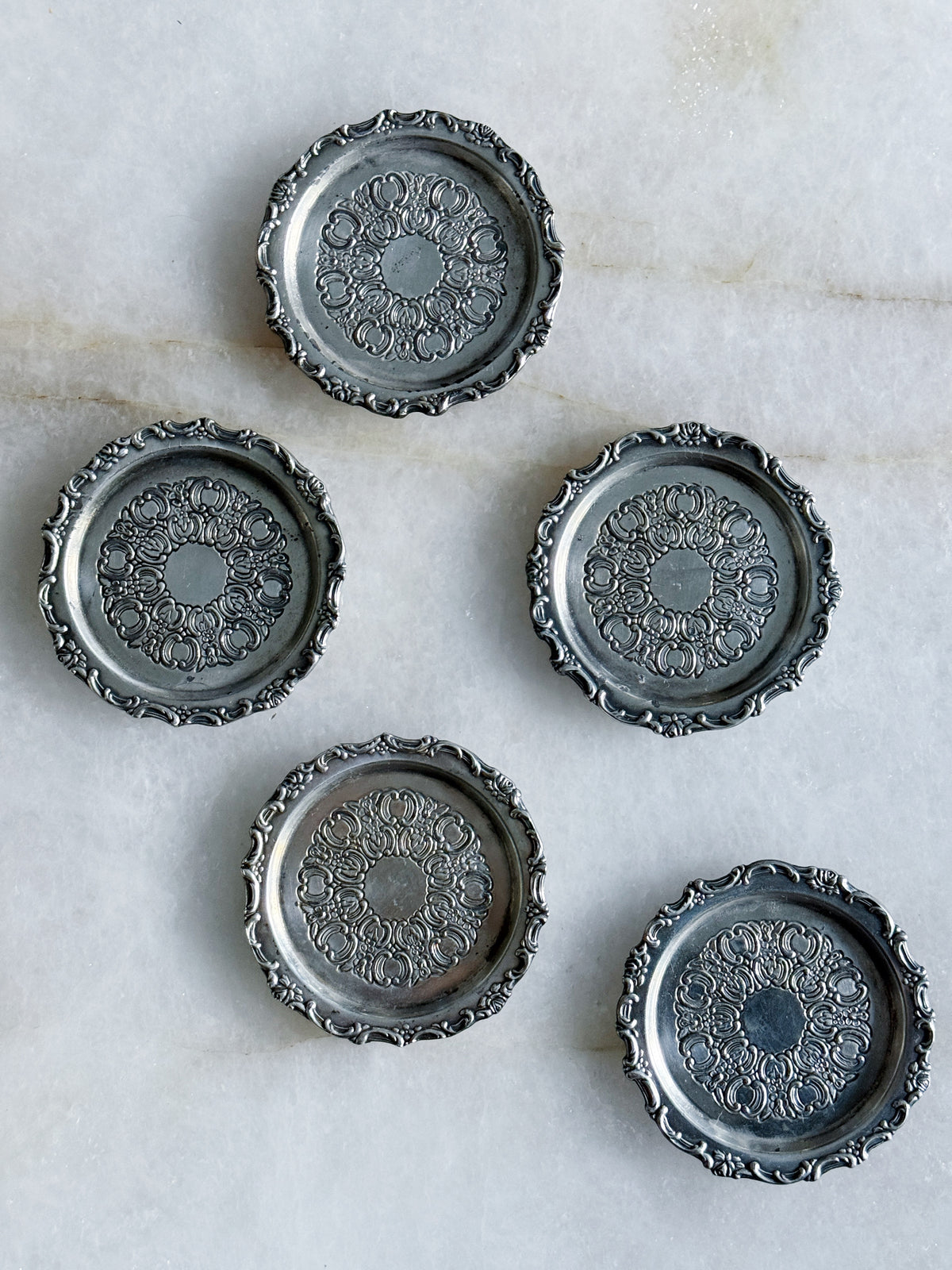 Vintage Silver Embossed Wine Coasters | Set of 5