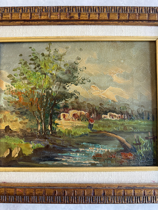 Vintage Framed Mid-Century Oil Painting - River Landscape Scene