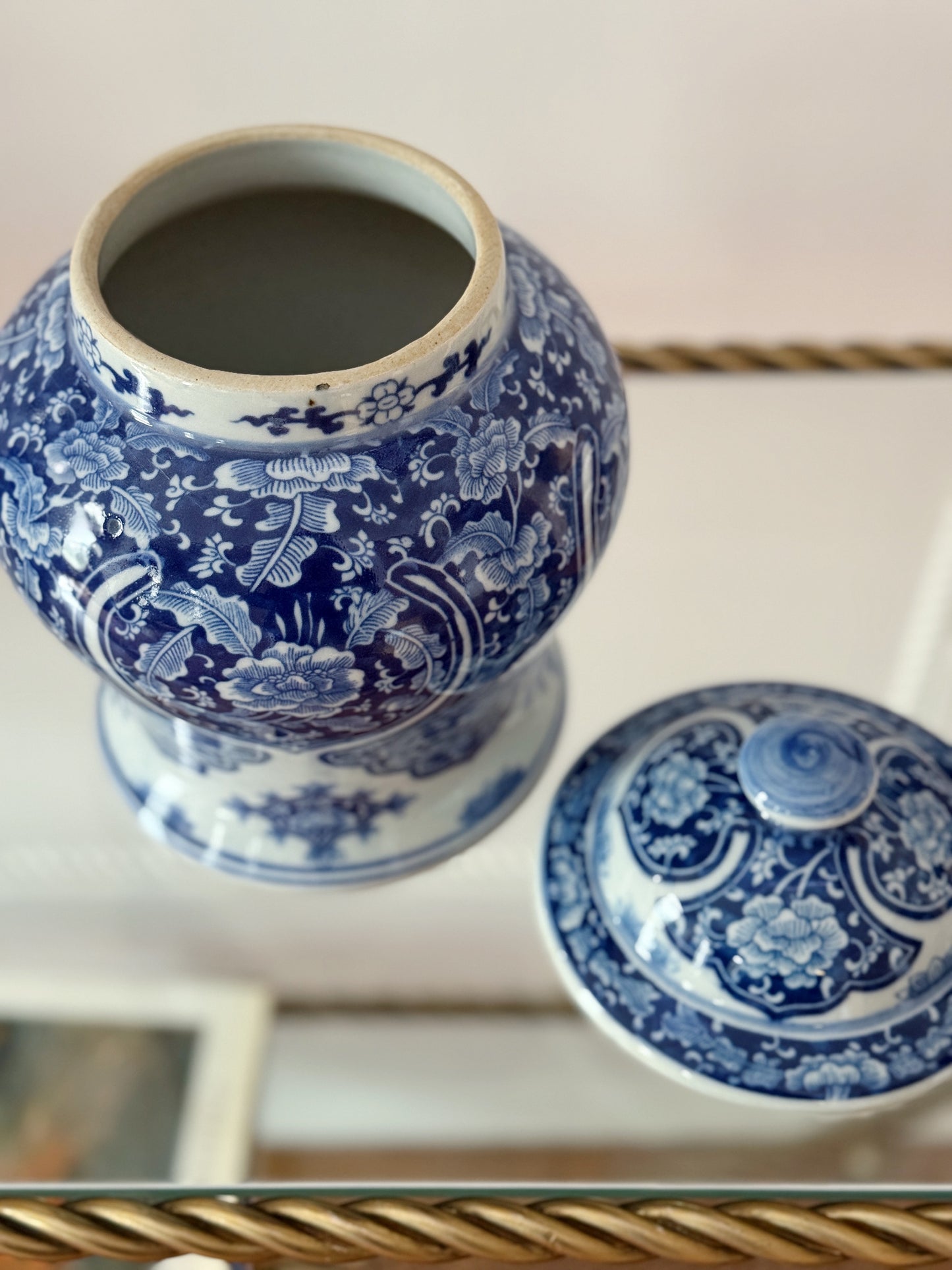 Blue & White Lidded Temple Jar