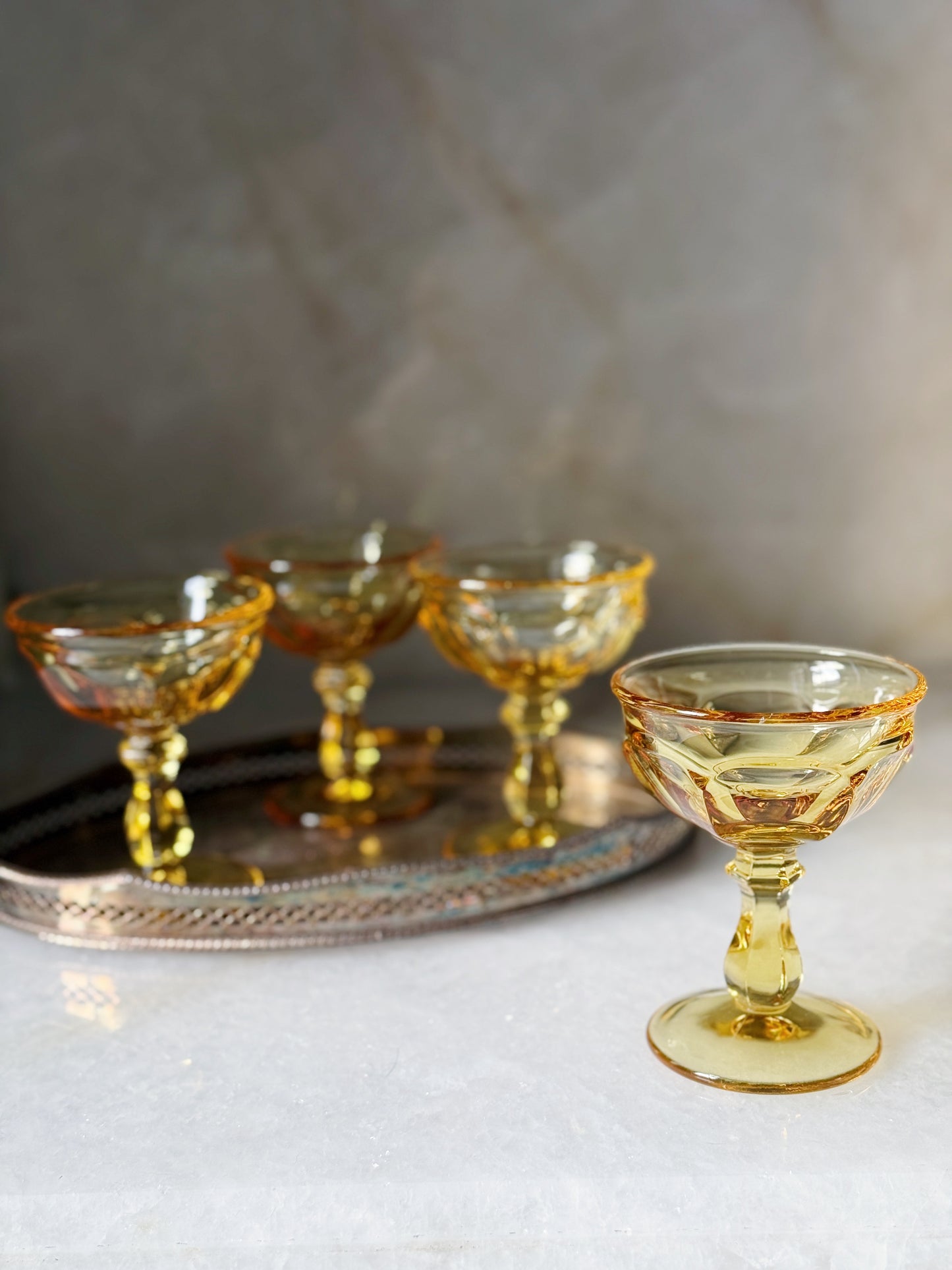 Vintage Yellow Glass Champagne Coupes