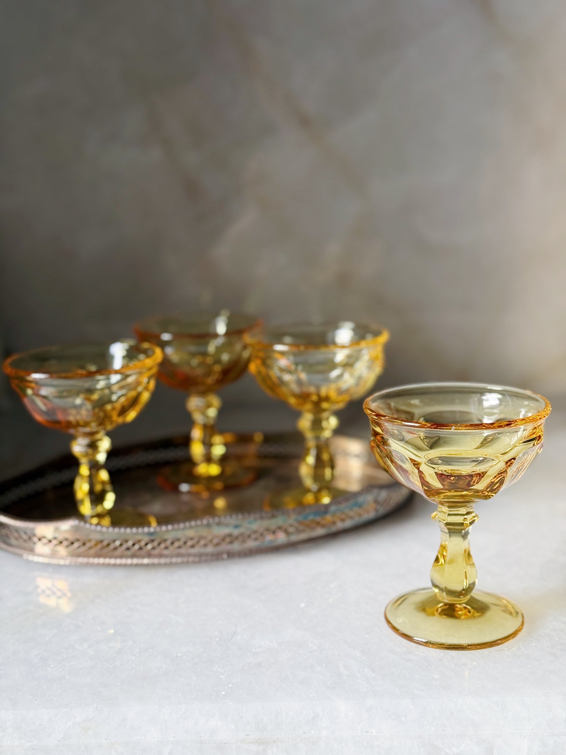 Vintage Yellow Glass Champagne Coupes