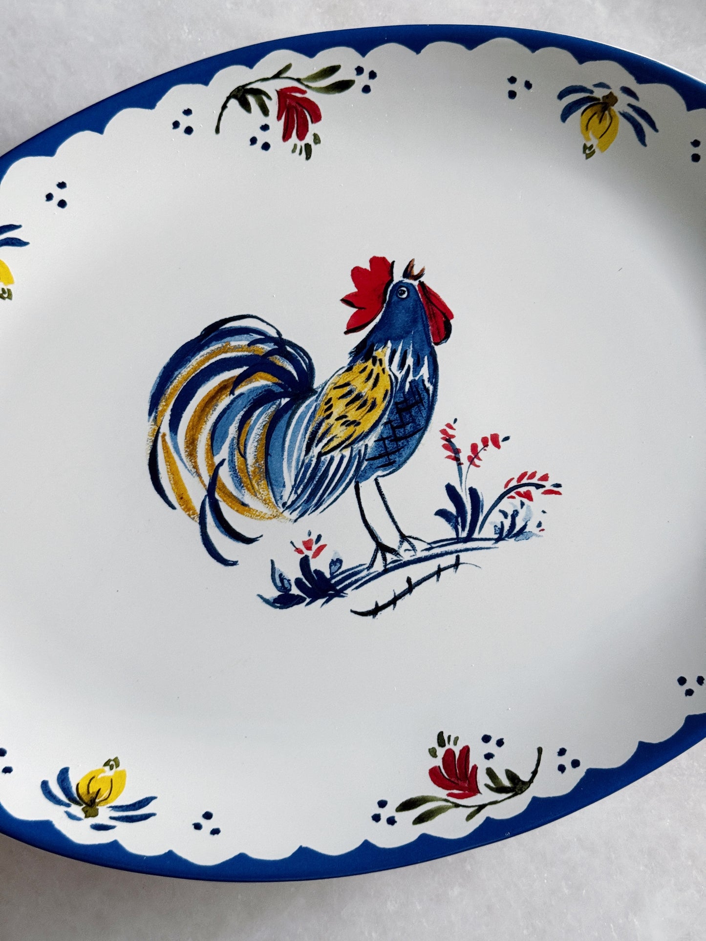 Rooster Oval Platter | Blue & White French Country Dinnerware