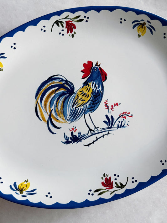 Rooster Oval Platter | Blue & White French Country Dinnerware