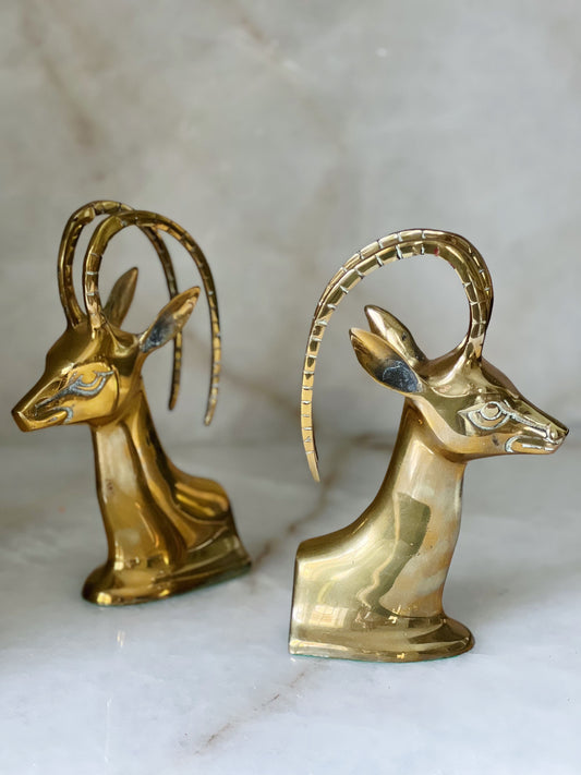 Vintage brass gazelle bookends Hollywood regency decor 