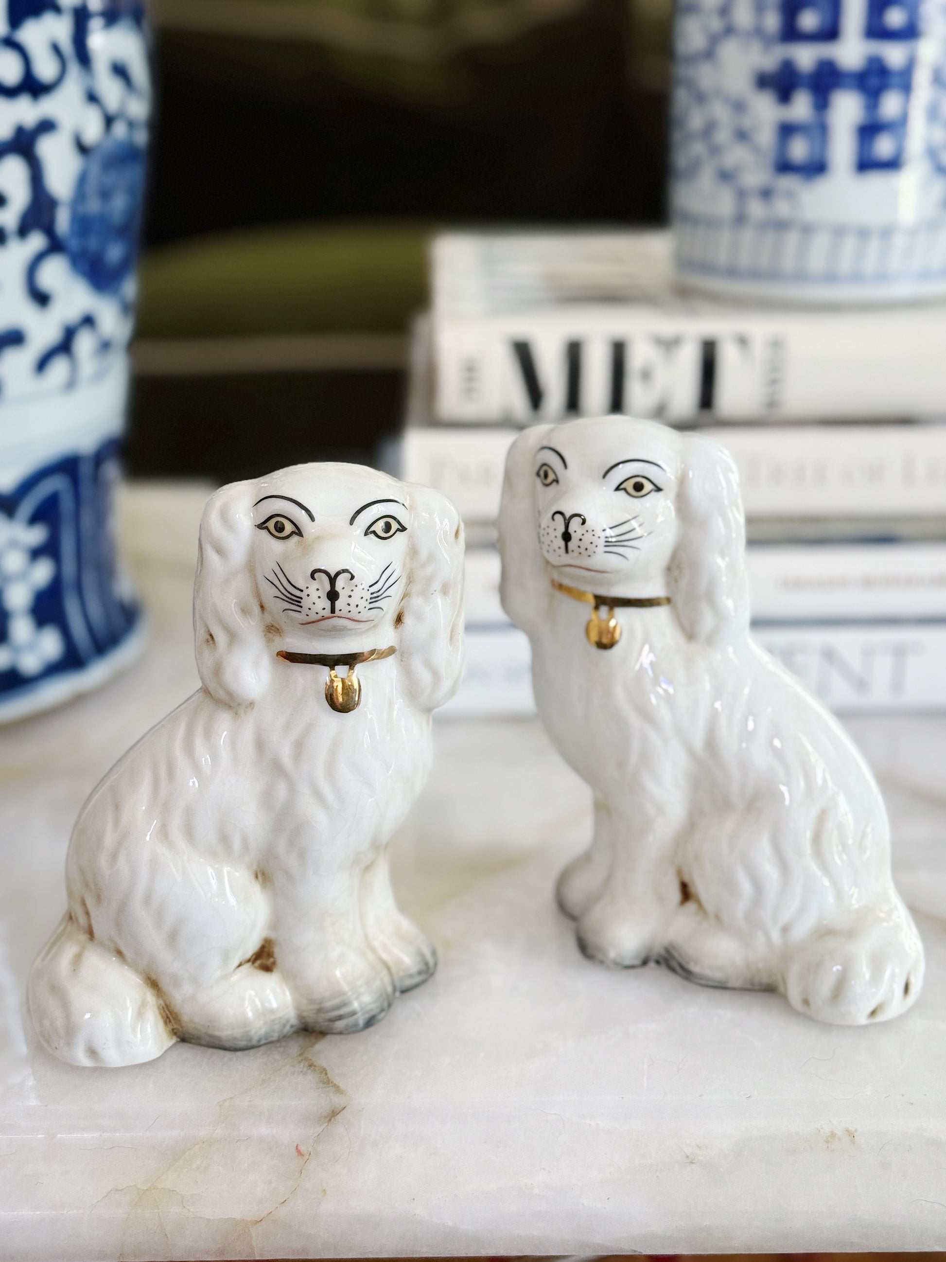 White Staffordshire Dog Figurines – Pair | Classic Porcelain Decor