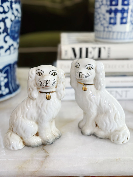 White Staffordshire Dog Figurines – Pair | Classic Porcelain Decor