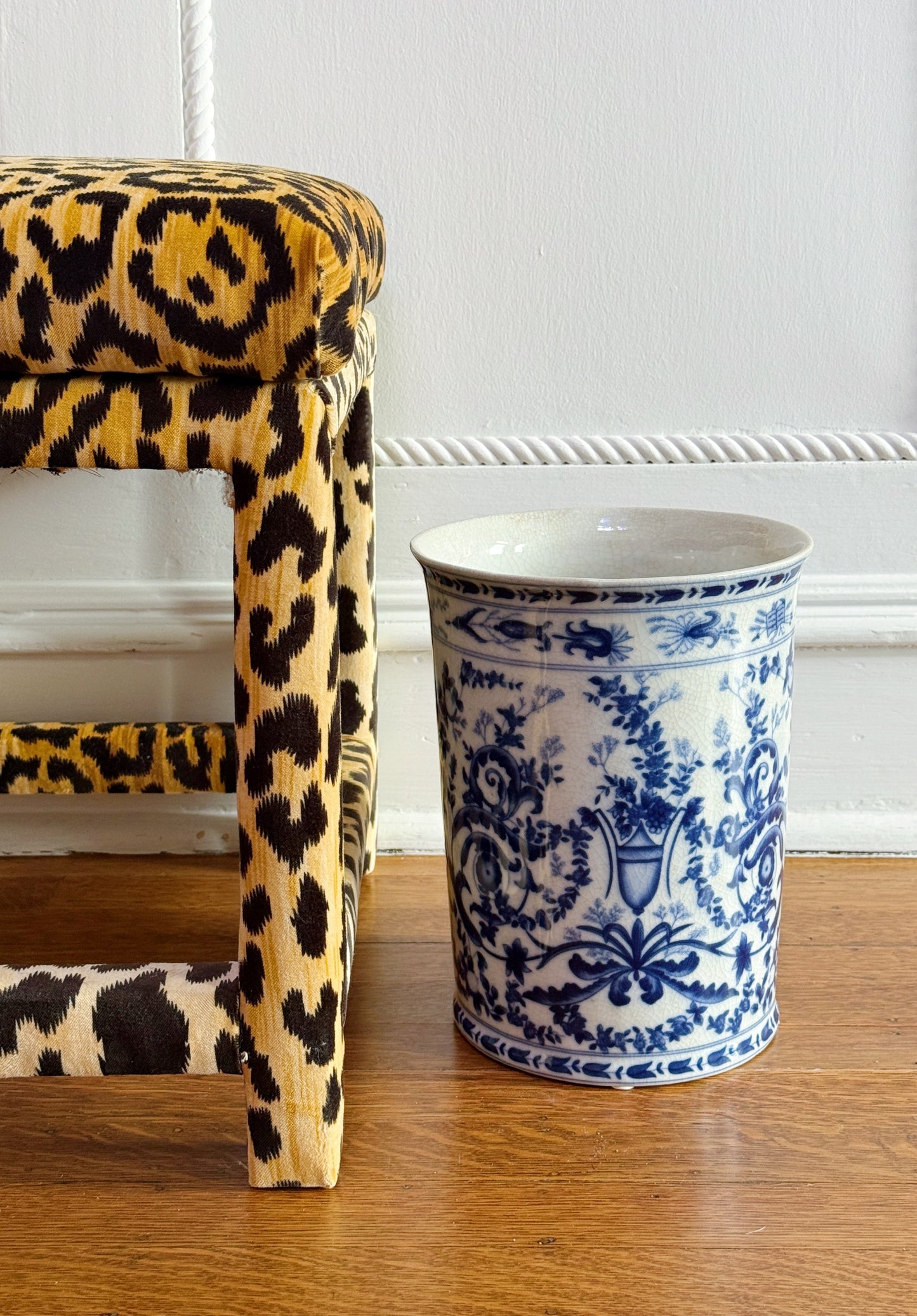 Blue & White Porcelain Waste Basket or Planter