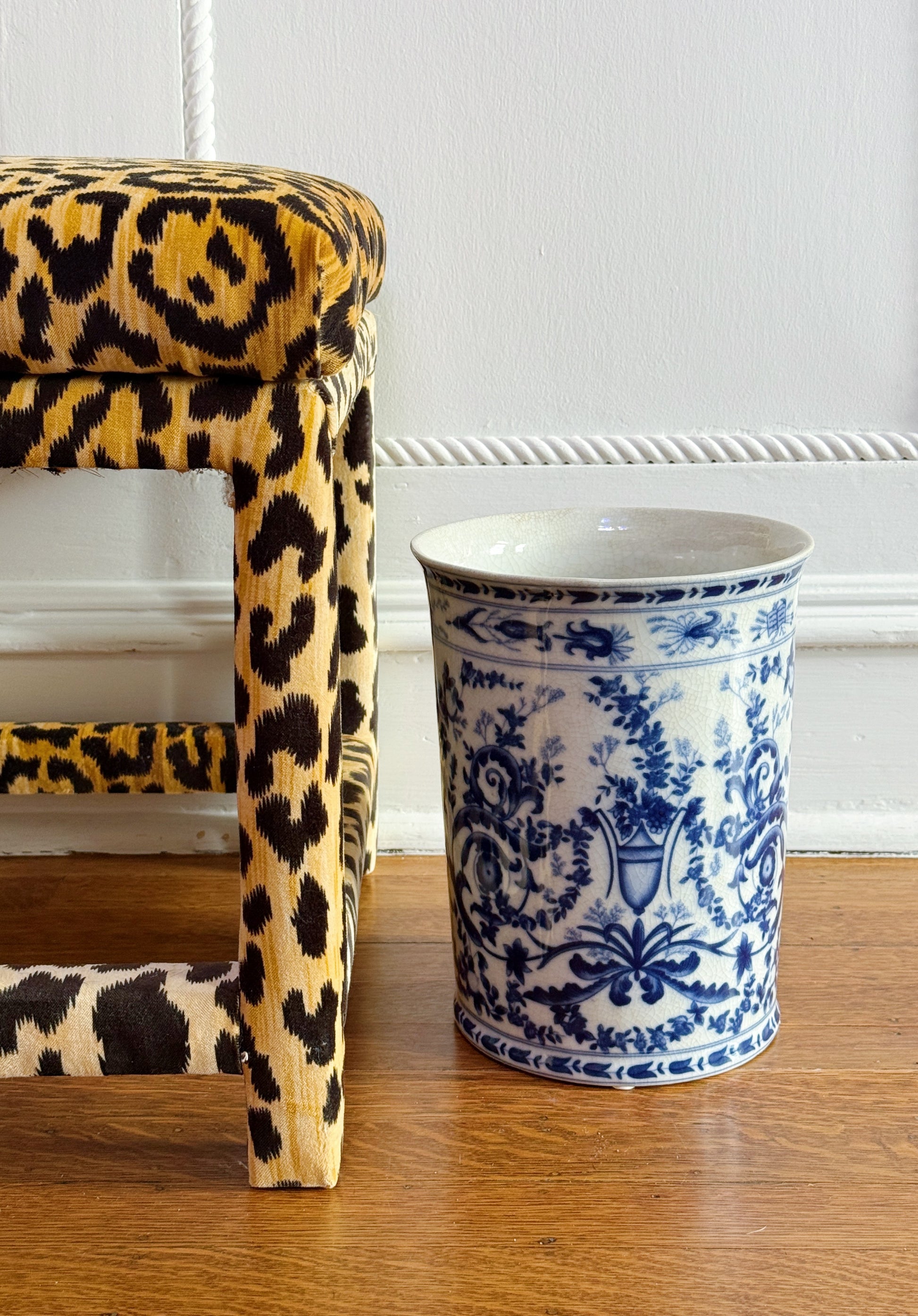 Blue & White Porcelain Waste Basket or Planter