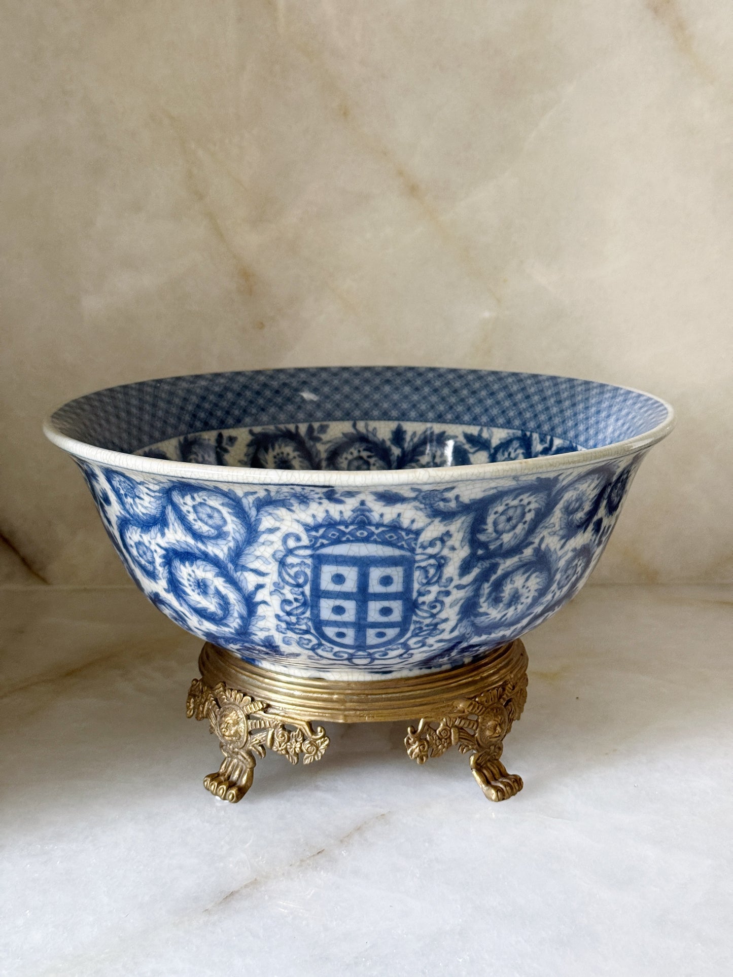 Blue & White Porcelain Bowl with Bronze Ormolu Base