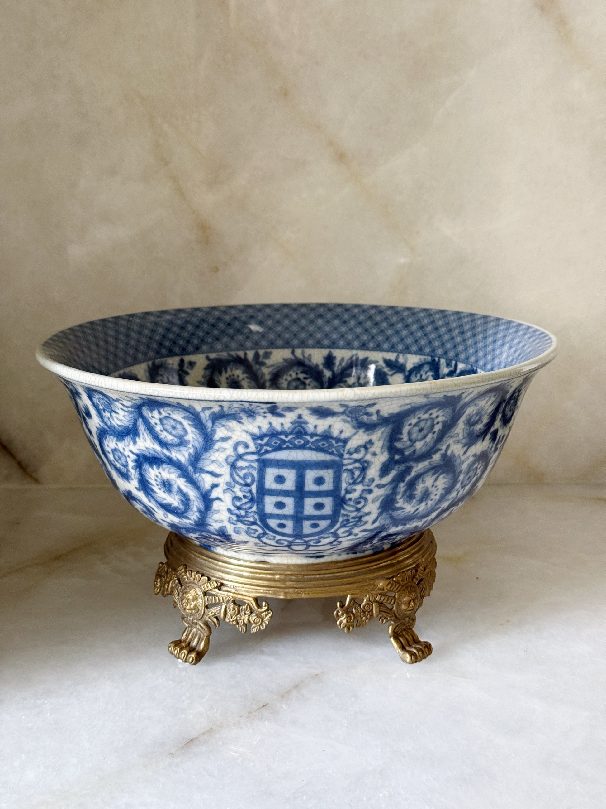 Blue & White Porcelain Bowl with Bronze Ormolu Base