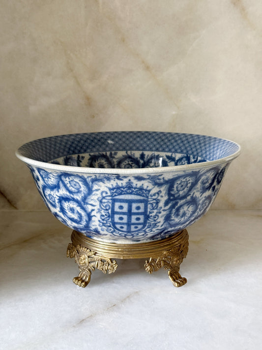 Blue & White Porcelain Bowl with Bronze Ormolu Base