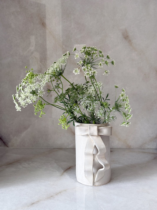 Handmade Stoneware Ribbon Bow Vase 