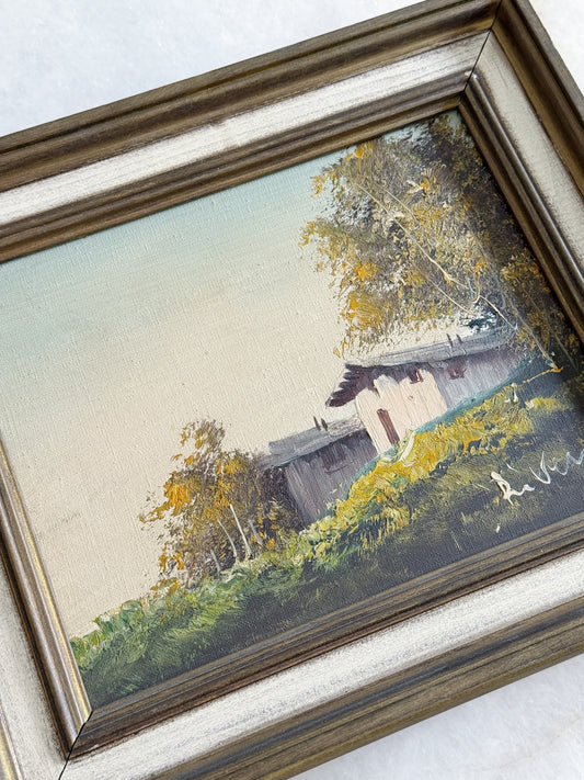 Vintage Framed Rustic Landscape Oil Painting