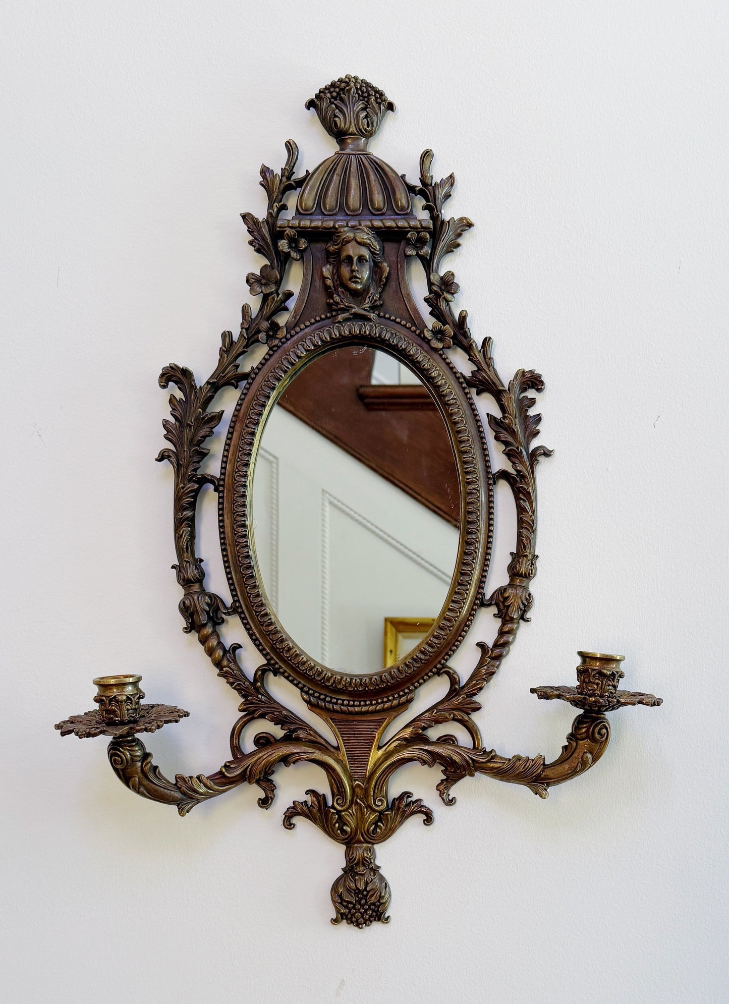 French-Style Gilt Wall Mirror with Candle Sconces | Ornate Decorative Mirror