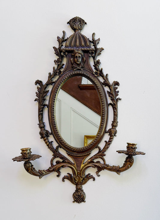 French-Style Gilt Wall Mirror with Candle Sconces | Ornate Decorative Mirror