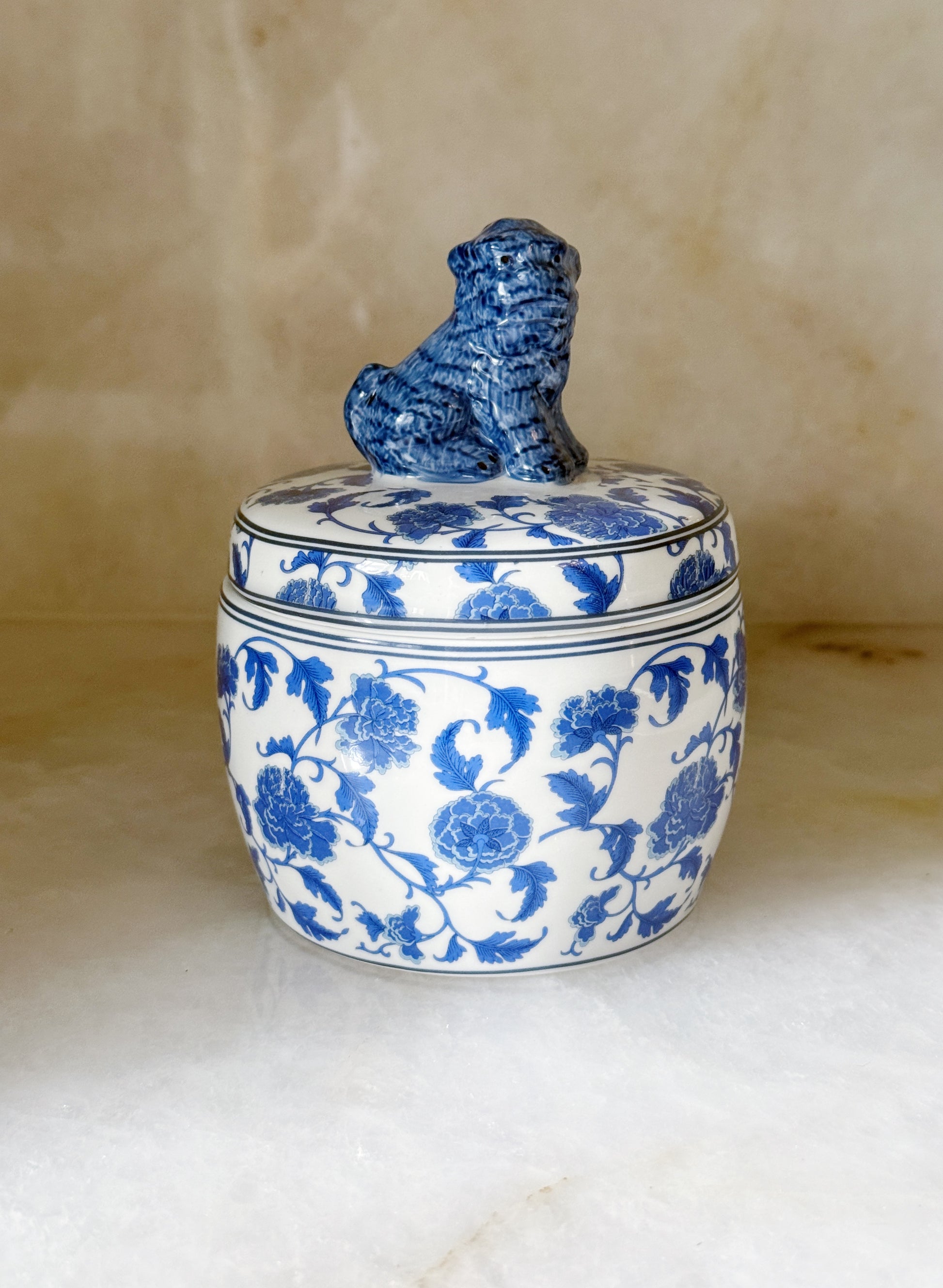 Blue & White Foo Dog Lidded Porcelain Box