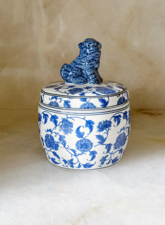 Blue & White Foo Dog Lidded Porcelain Box