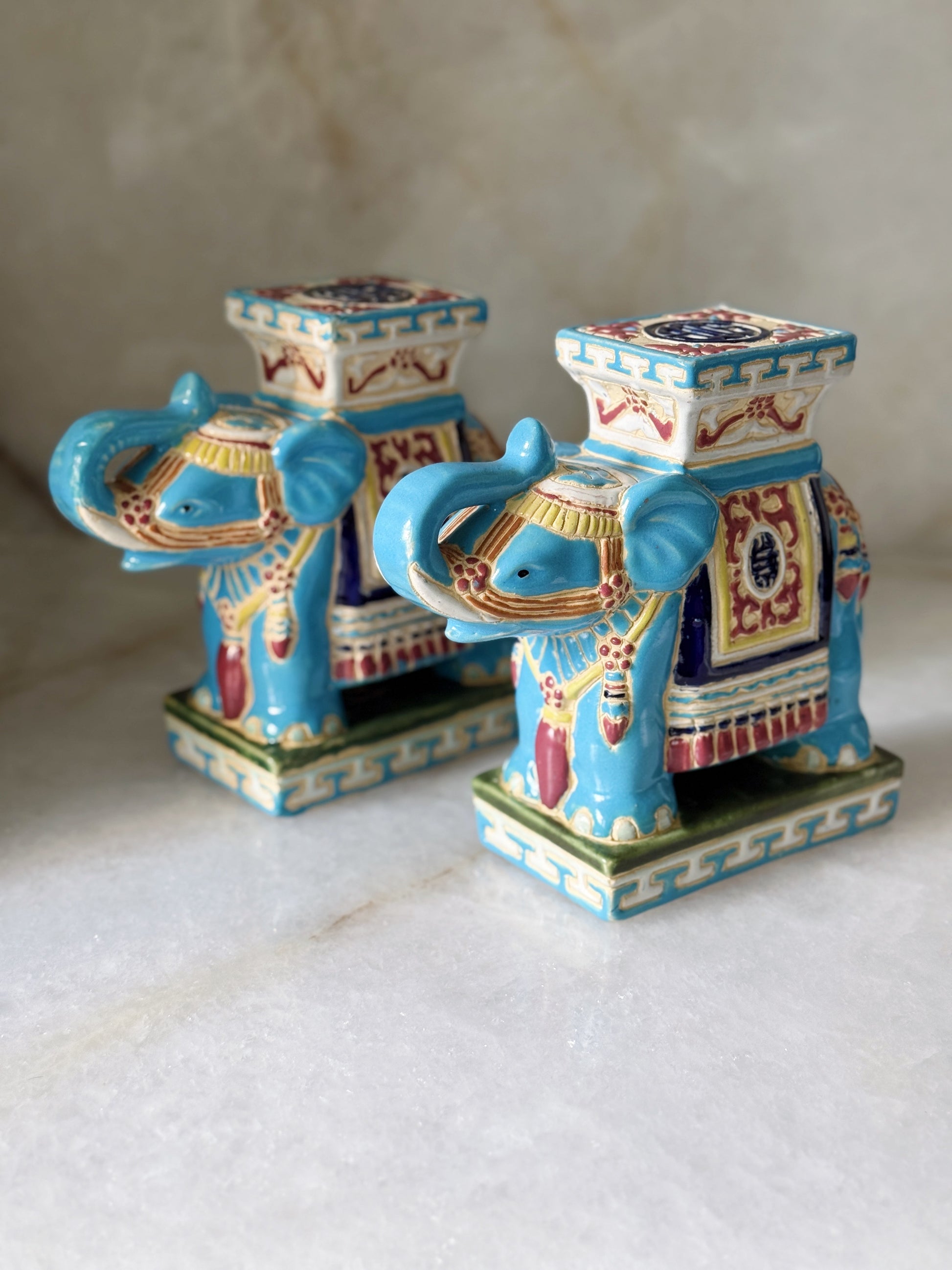 Pair of Vintage Blue Elephant Plant Stands