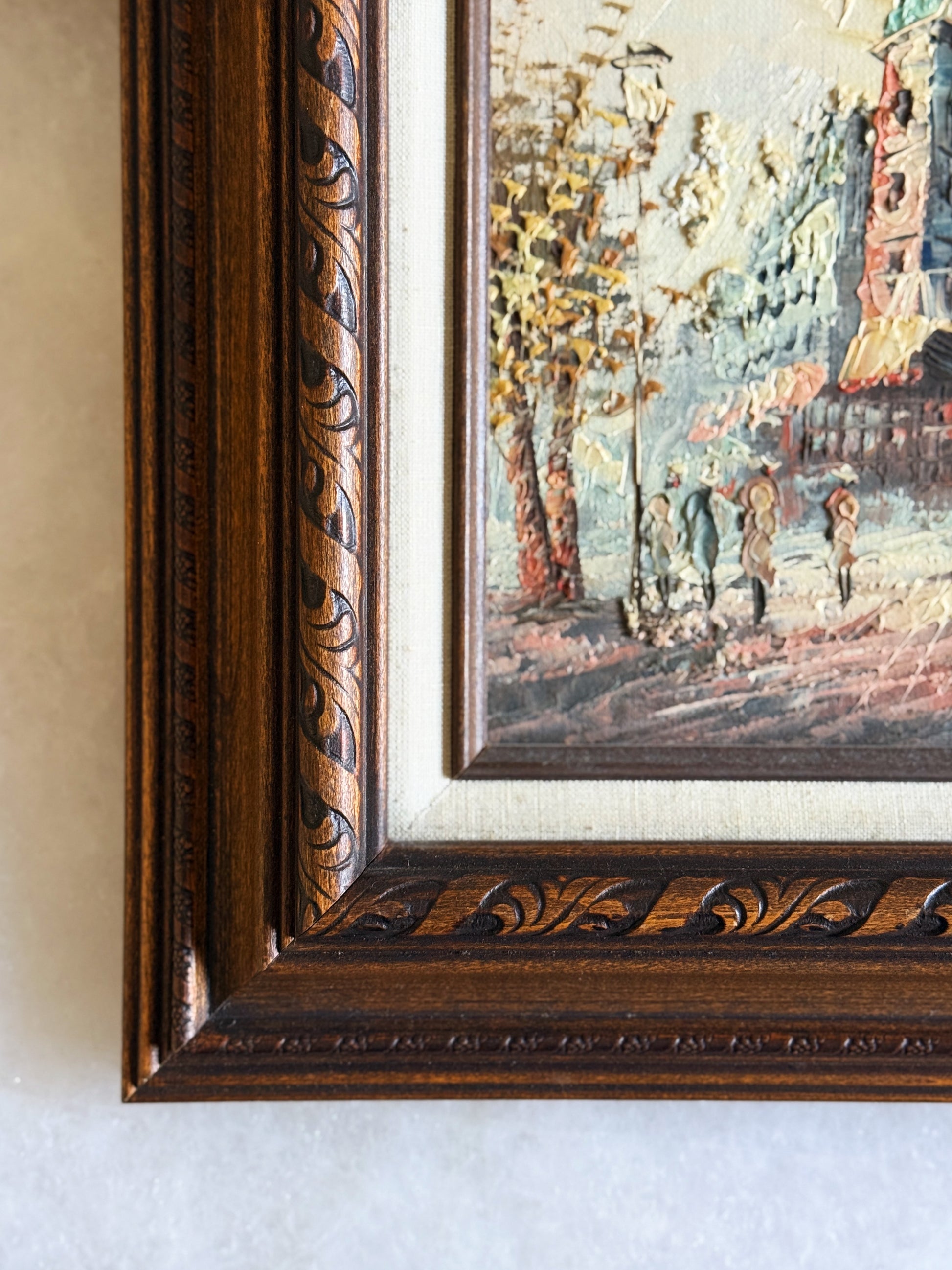 Vintage Framed Oil Painting – Parisian Street Scene