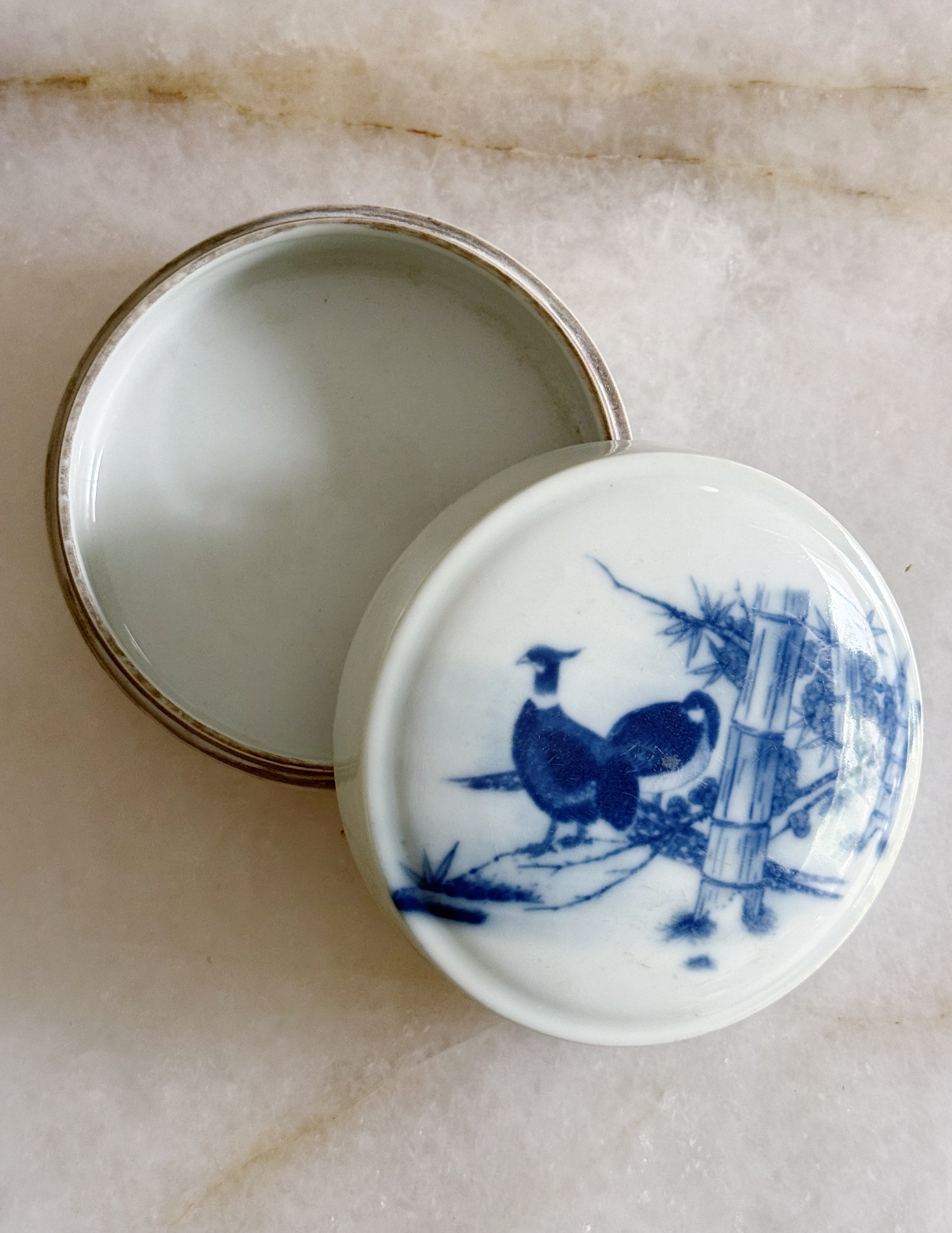 Blue & White Porcelain Pheasant Trinket Box