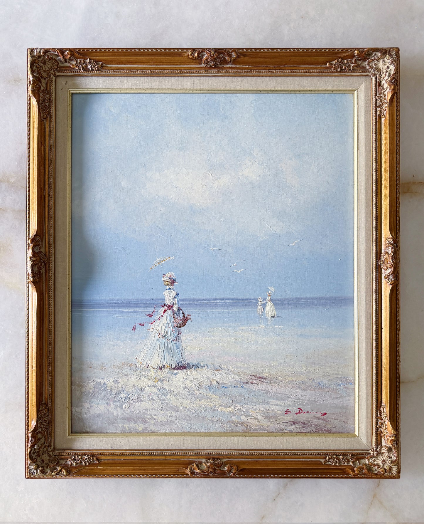 Vintage Framed Oil Painting - Victorian Seaside