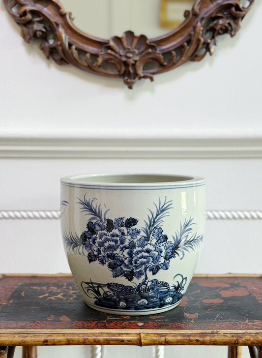 Blue & White Peony & Bird Porcelain Planter