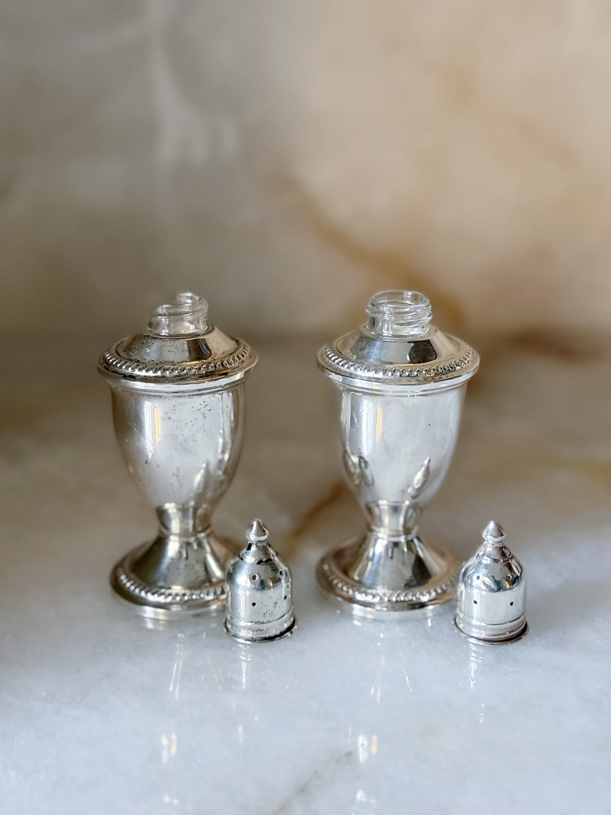Vintage Sterling Silver Pagoda Style Salt & Pepper Shakers