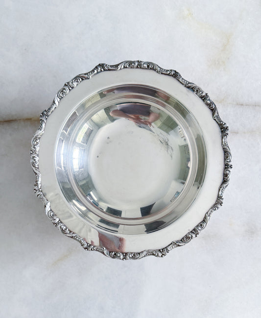 Vintage Silver Plate Footed Bowl | Ornate Decorative Serving Bowl