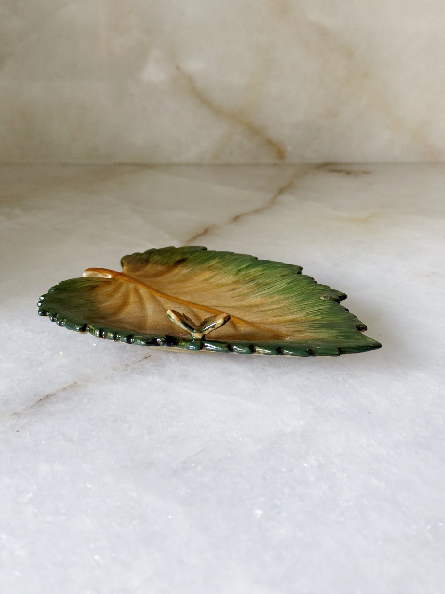 Hand Painted Leaf Dish with Butterfly Detail