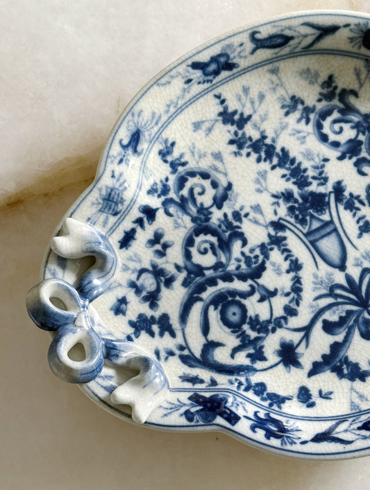 Blue & White Porcelain Ribbon Handle Platter