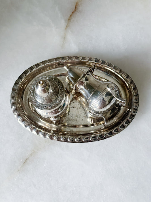 Vintage Silver Salt & Pepper Shaker Set with Tray & Original Box