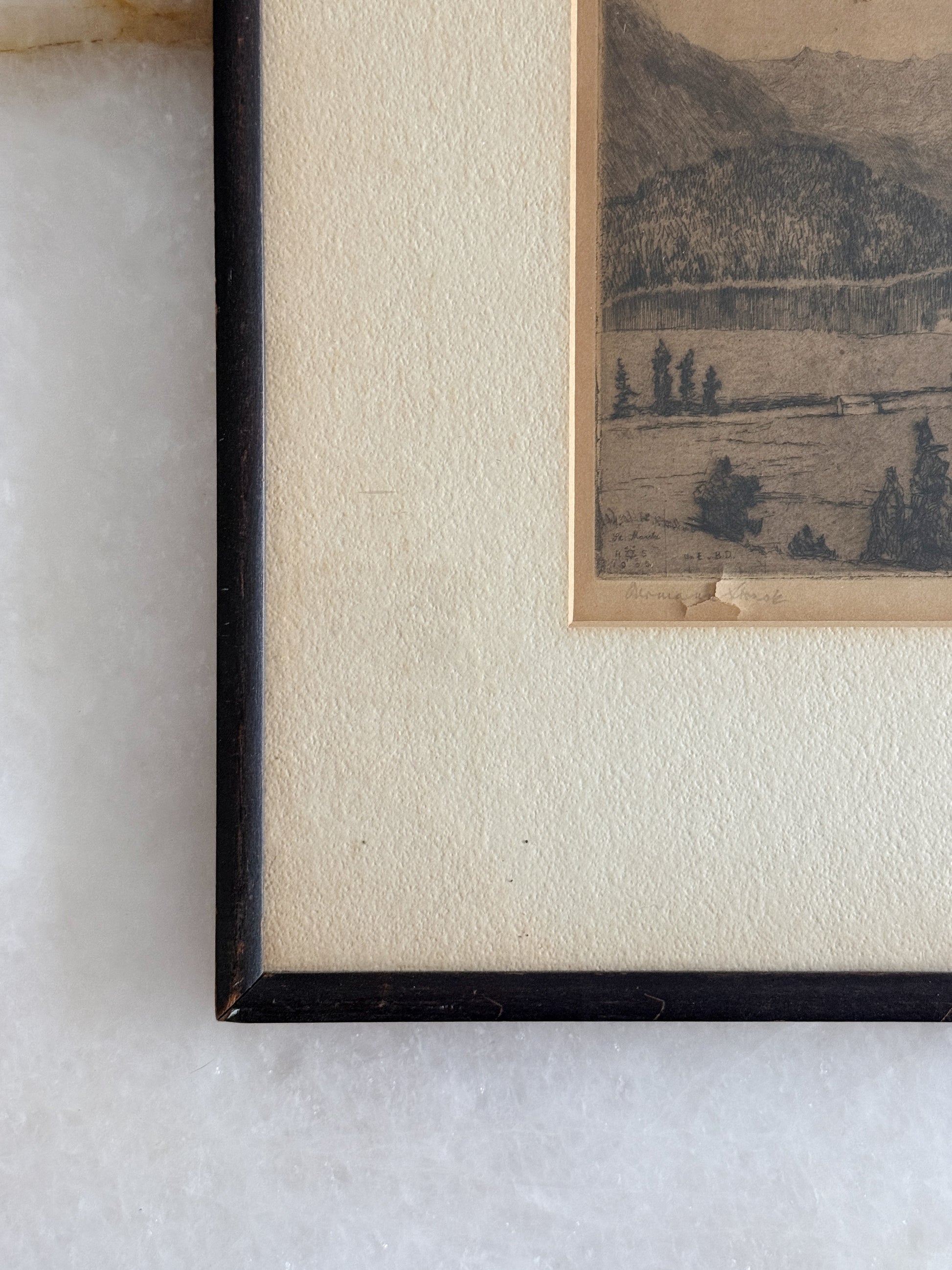 Antique 1905 Herman Struck Signed Etching of St. Moritz, Switzerland | Framed