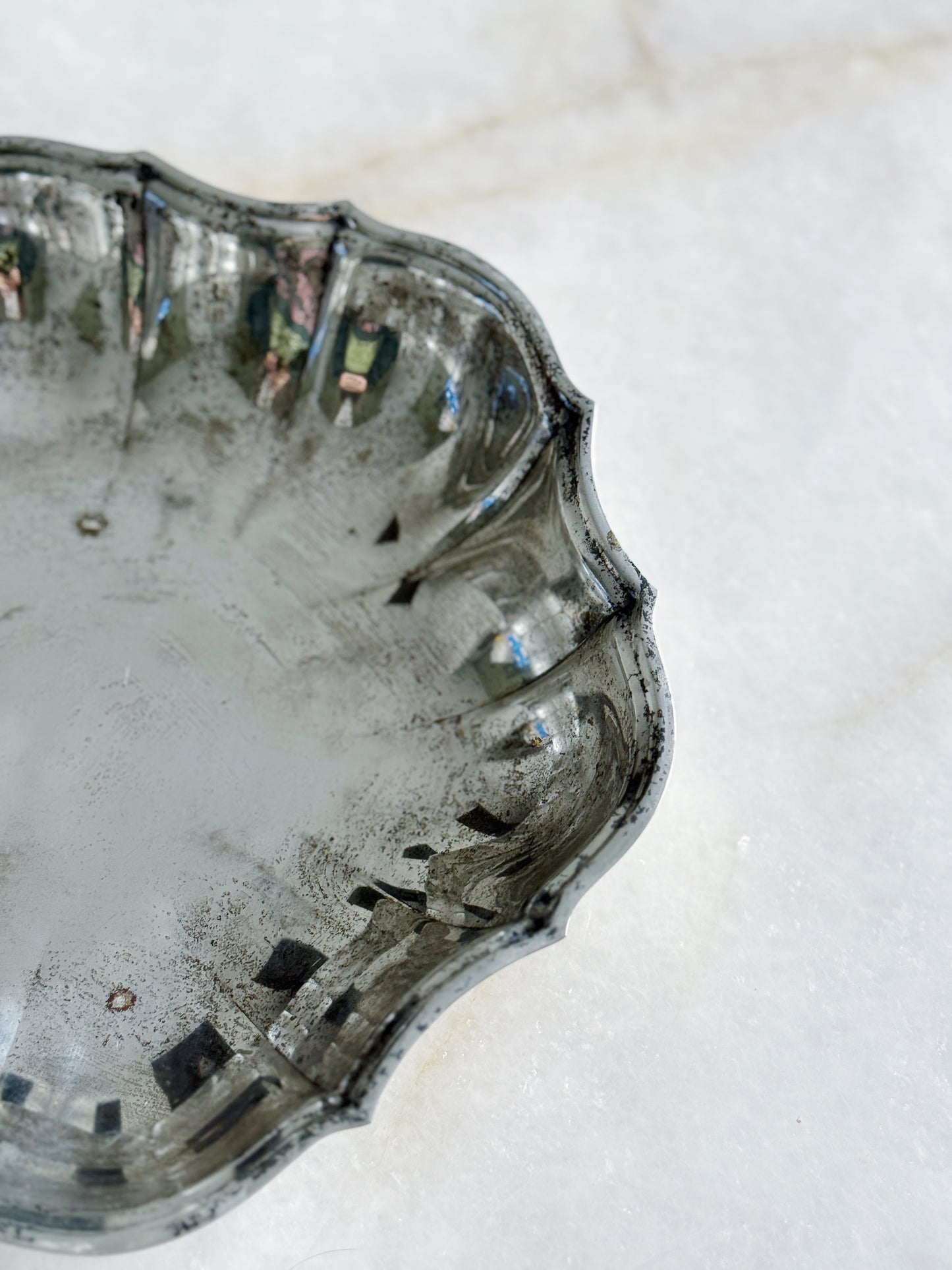 Vintage Silver Serving Tray with Scalloped Edge