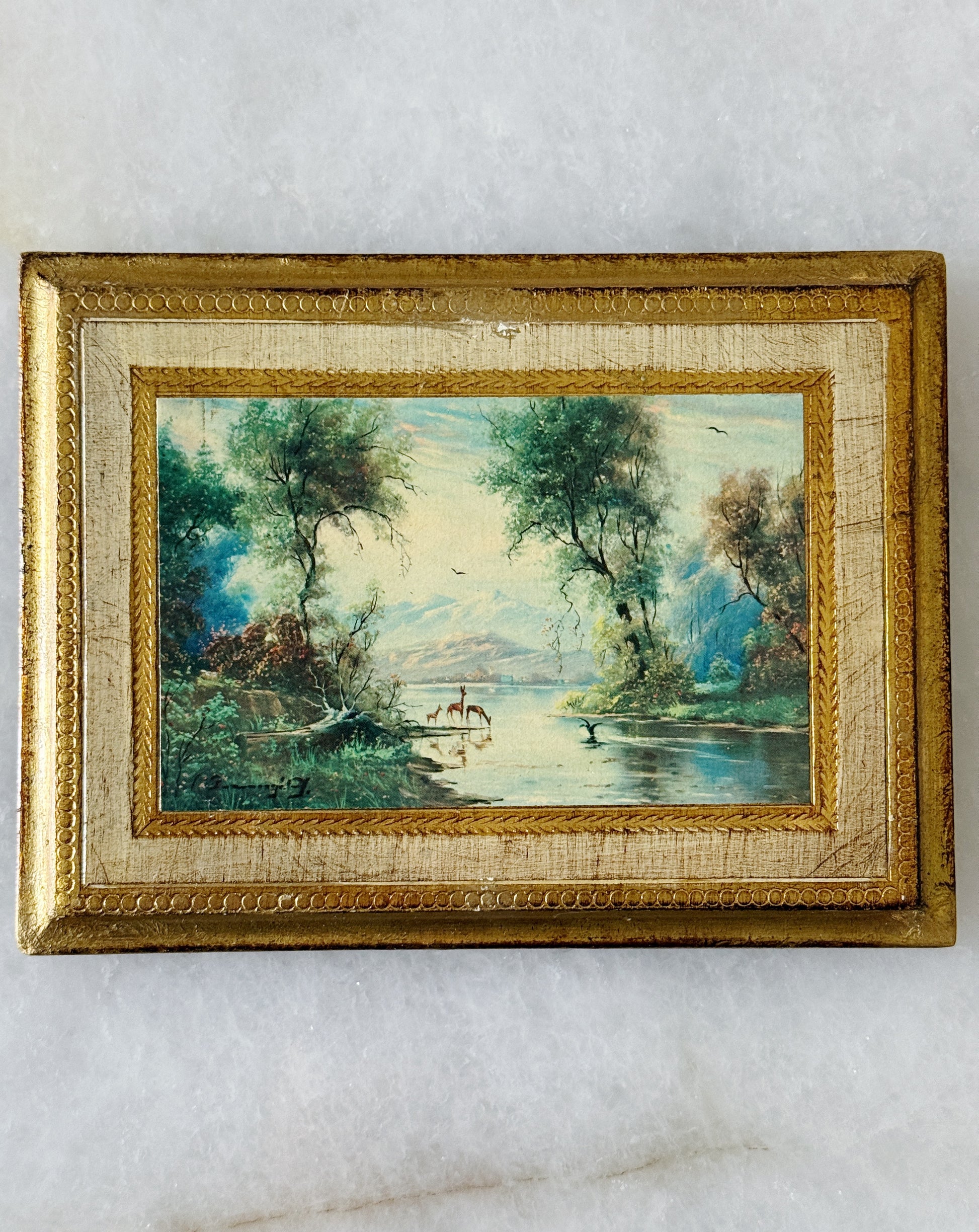 Vintage Italian Florentine Gilt Wood Landscape Plaques, Set of 3 | Framed Scenic Wall Art