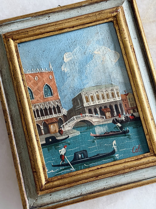 Vintage Framed Venice Canal Oil Painting