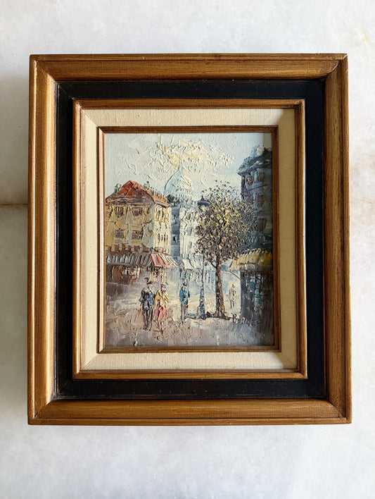 Vintage Framed Oil Painting - Paris Street Corner